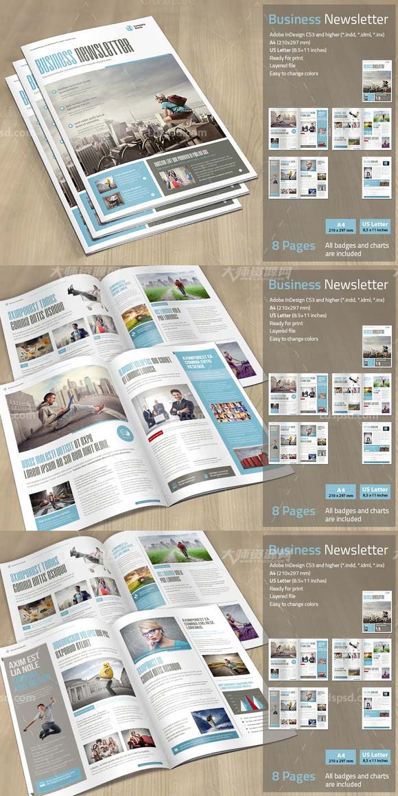 Business Newsletter,indesign模板－时事报刊(8页)